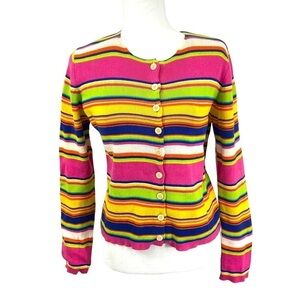 Vittadini SPORT Y2K Rainbow Button Up Crew Neck Long Sleeved Sweater Size Large